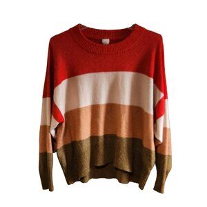 Colorblock Striped Sweater Red White Tan & Olive XXL